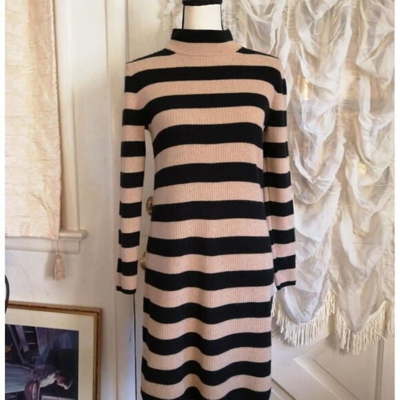 J. Crew Striped Turtleneck Sweater Dress Size PS Tan Black - Picture 1 of 3